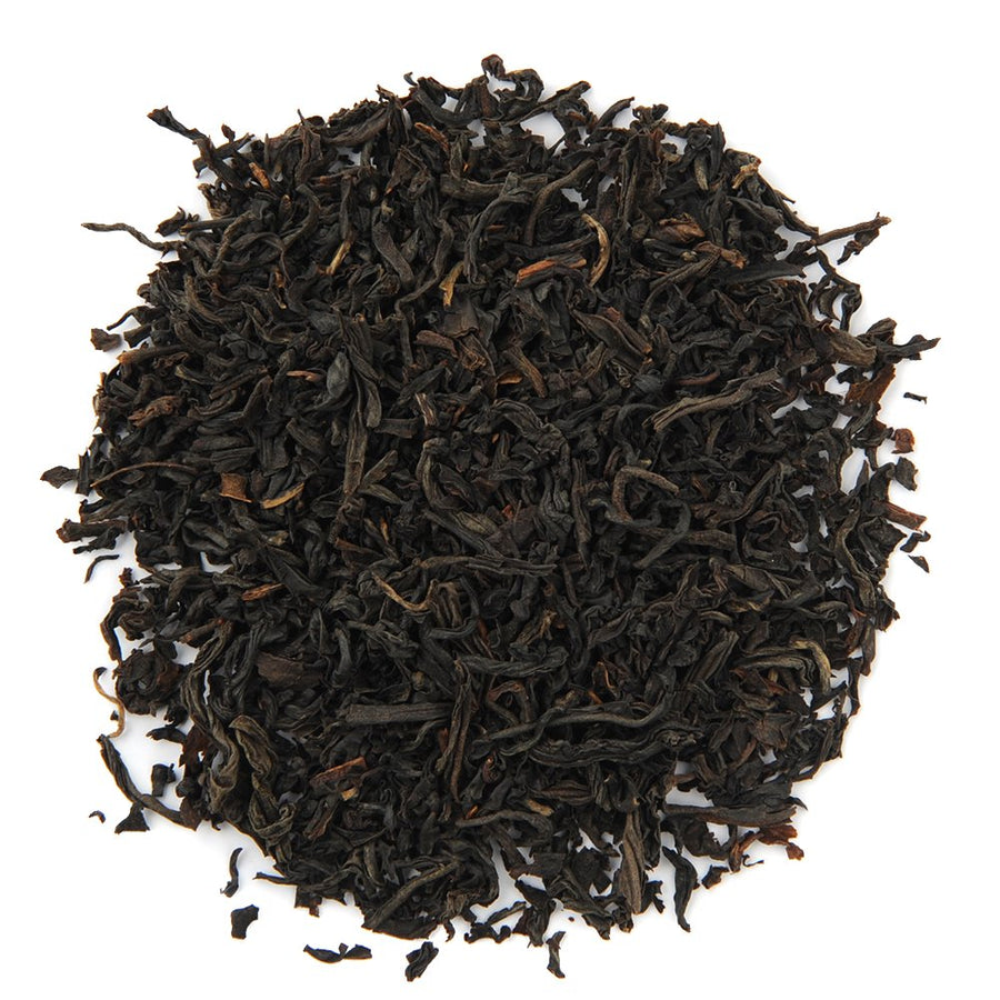Organic English Breakfast loose leaf black tea, showcasing premium tea leaves with rich, bold flavor notes.
