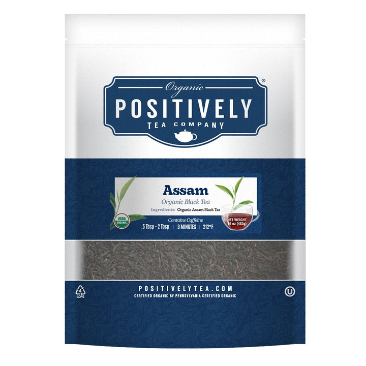 Positively Tea Company Organic Assam Black Tea, 16 oz bulk pack of rich and bold loose leaf tea with smooth flavor.