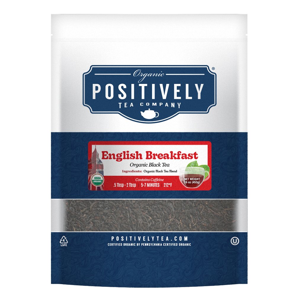 Positively Tea Company English Breakfast Organic Black Tea, 16oz bulk bag, crafted for tea lovers seeking bright, robust flavor.