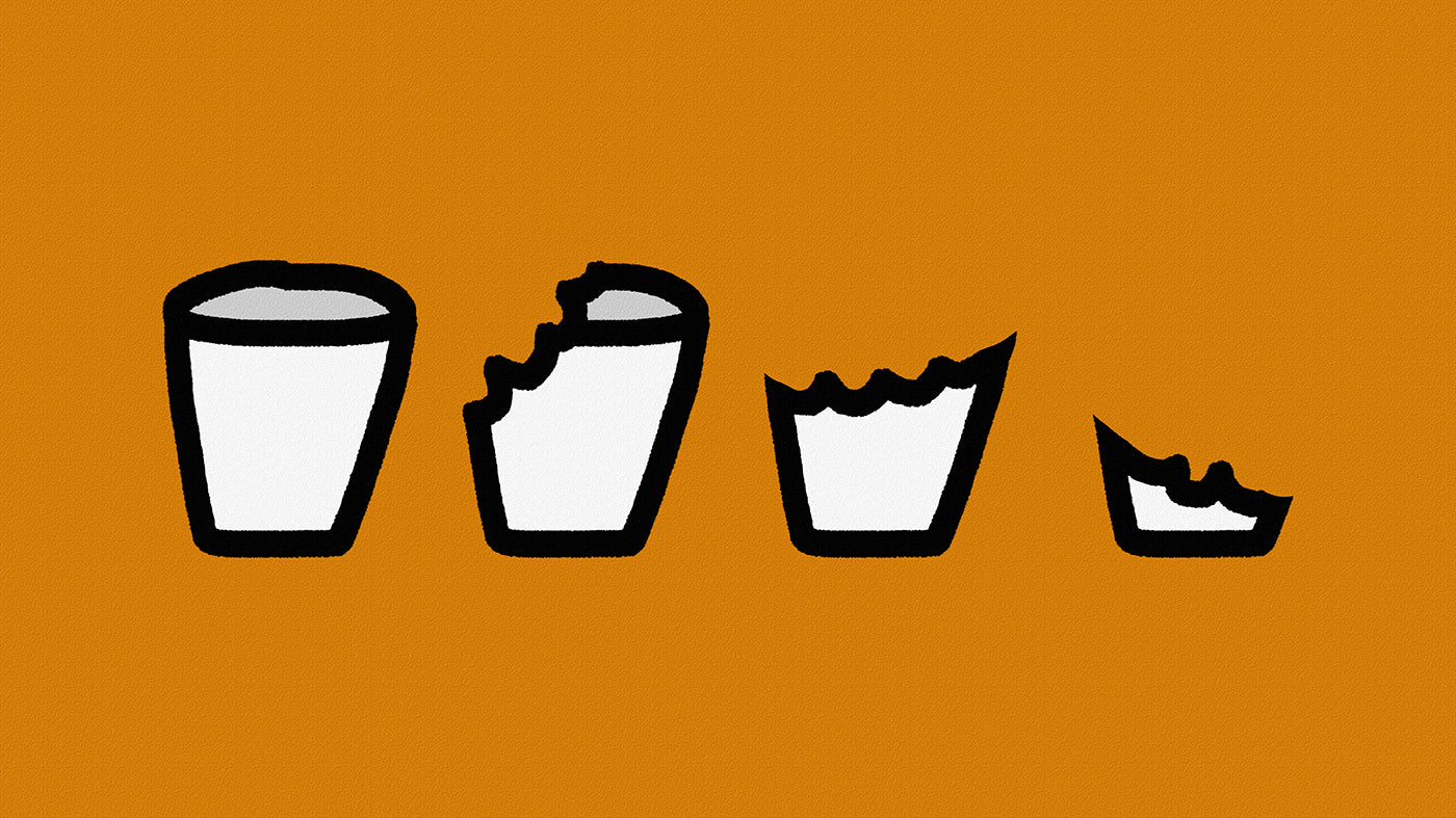 Illustration of coffee cups being chewed down.