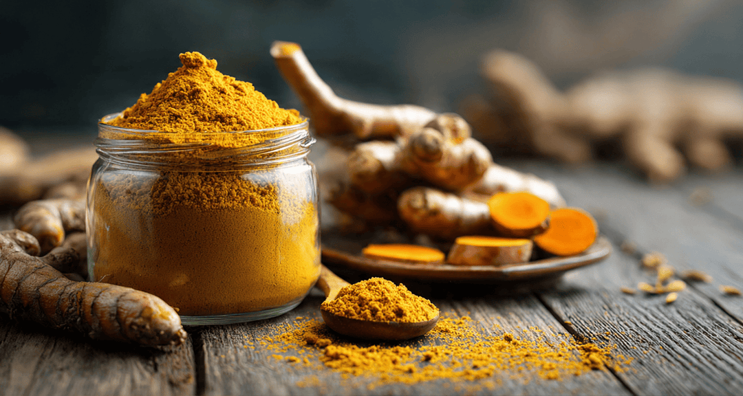 Turmeric Root and Powder on a table