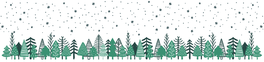 Illustration of different holiday trees and snowflakes