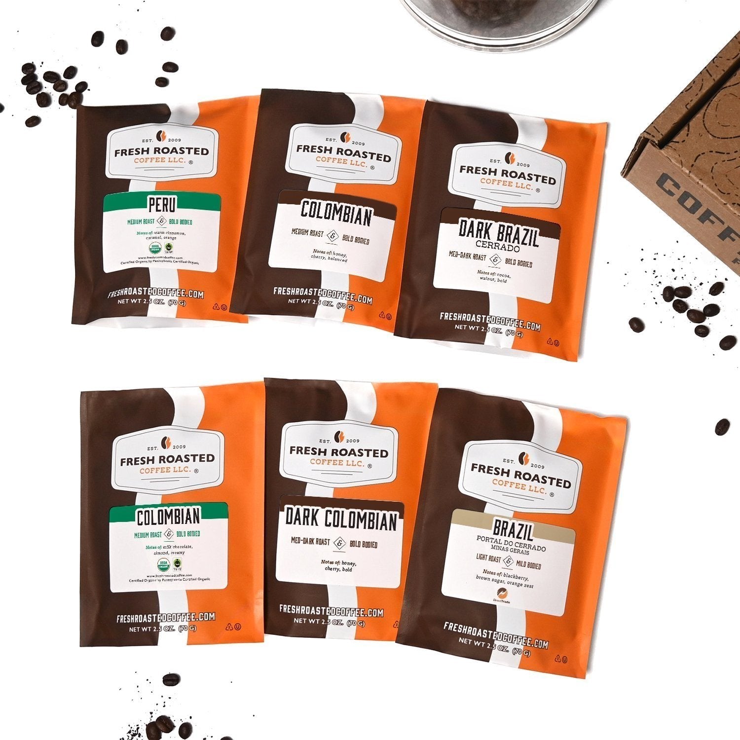 Fresh Roasted Six Pack Sampler - South American Coffee - USDA Organic
