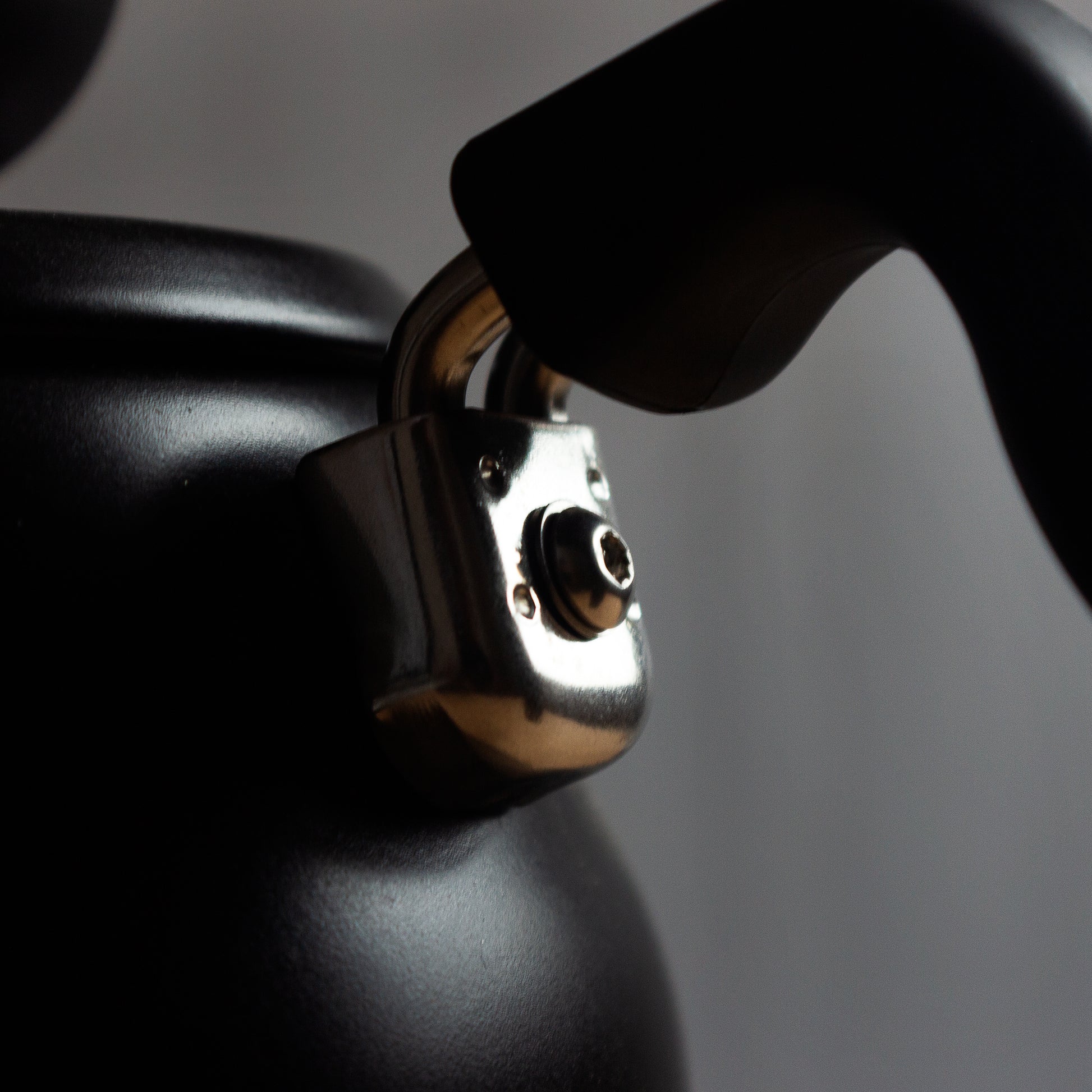 Close up of handle on Hario V60 Buono Coffee Drip Kettle.