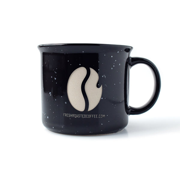 Black mug with etched FRC Bean logo.